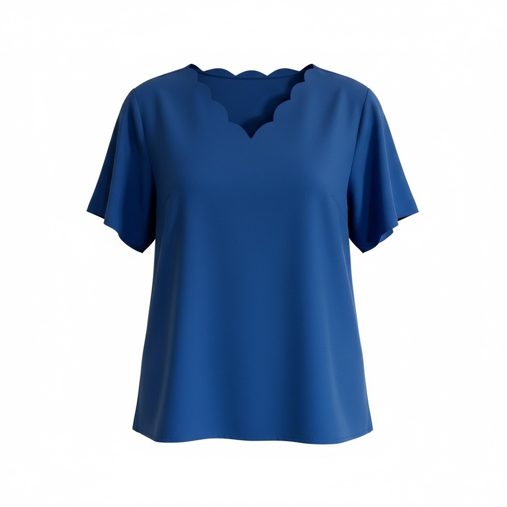 SHEIN Blue Scallop-Trim Blouse